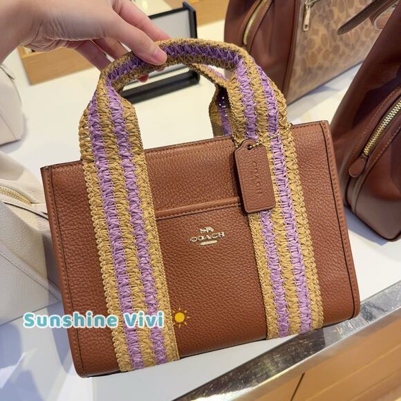 NWT Coach Smith Tote Bag 24 CBG91 Straw Leather Gold/Redwood Multi - Picture 1 of 11